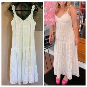 NWOT Lulus Forever Yours White Lace Sleeveless V-Neck Midi Dress